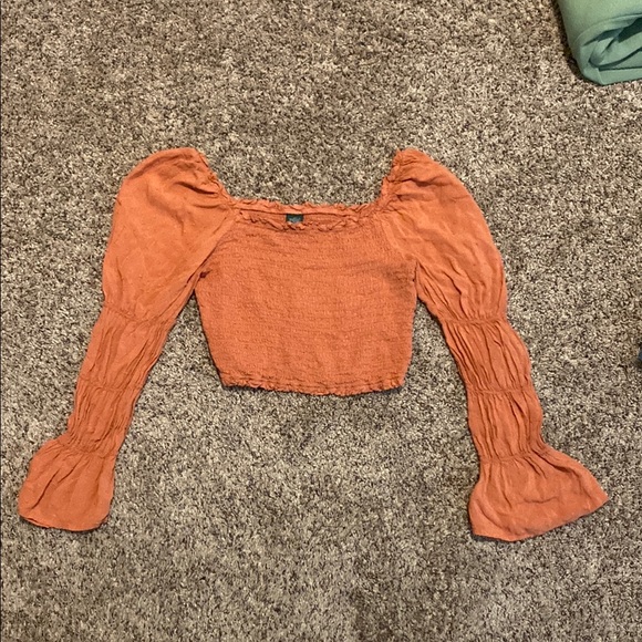 wild fable Tops - Wild Fable Orange Puff Sleeve Crop Blouse